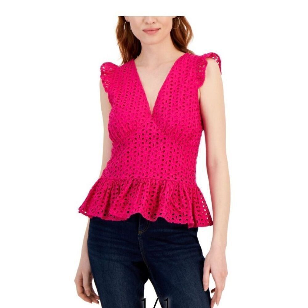I NC international concepts, cotton eyelet, choo-choo peplum top size 4